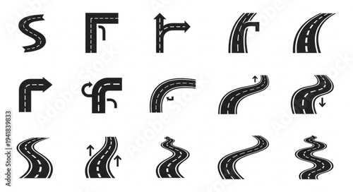 Road Vector Set - Diverse Roadway Designs for Navigation and Mapping.