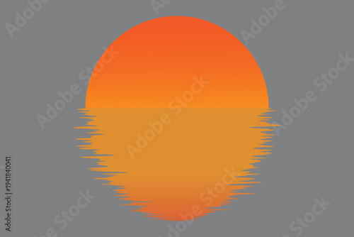 A beautiful sun and clouds in the sky cast orange light over the sea horizon at sunset with a yellow sunlight reflection on the nature landscape water