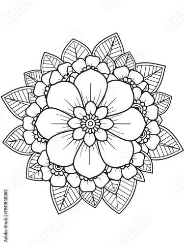 Mehndi flower pattern coloring page 