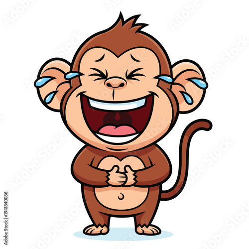 Cute Cartoon Monkey Character Laughing with Tears of Joy Illustration