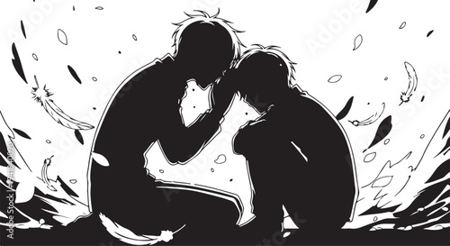 Vector illustration of two people in black silhouette