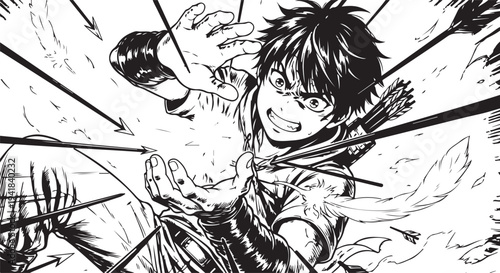 Vector illustration of a manga-style archer in action