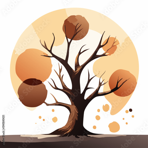 Bare Tree with Autumn Leaves.