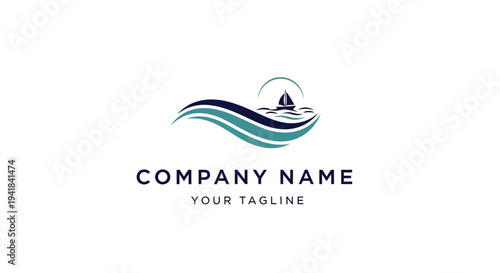 Sailboat Logo Design Template with Ocean Waves and Company Name Placeholder.