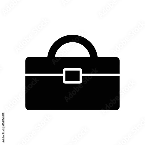 Black briefcase icon for business.
