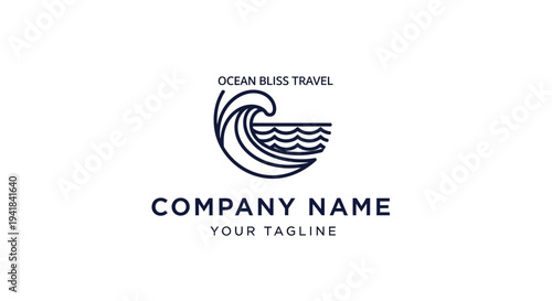 Ocean Bliss Travel Company Logo Template with Wave Design.