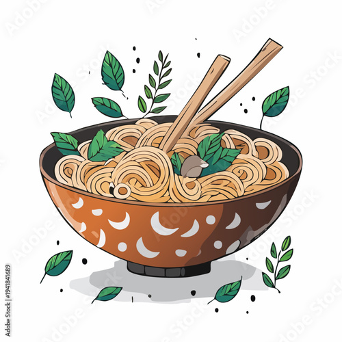Delicious Ramen Noodles with Fresh Herbs.