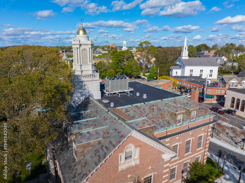 Obraz premium Newport County Courthouse aka Florence K. Murray Judicial Complex aerial view at Washington Square in downtown Newport, Rhode Island RI, USA.