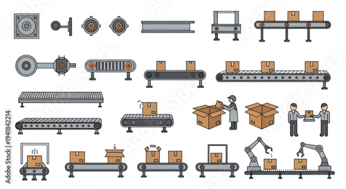 Industrial Conveyor Belt Systems and Packaging Automation Elements.