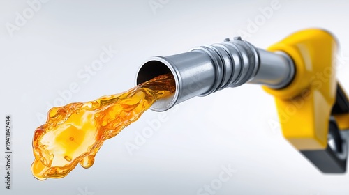 Close-up of fuel nozzle with flowing gasoline