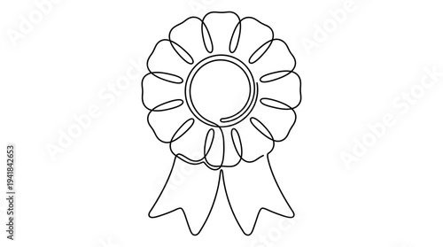 Single Continuous Line Rosette Award Ribbon Minimal Recognition Vector Illustration