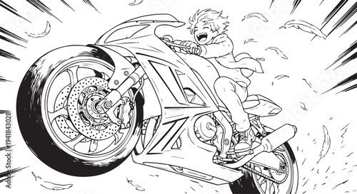 Vector illustration of a cartoon character riding a motorcycle