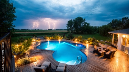 Wallpaper Mural Dramatic View of Star-Shaped Pool with Entry Points and Lightning in Background Torontodigital.ca