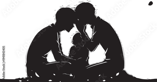 Vector silhouette of a family of three