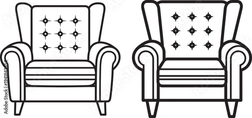 Armchair silhouette icon set, comfortable seating