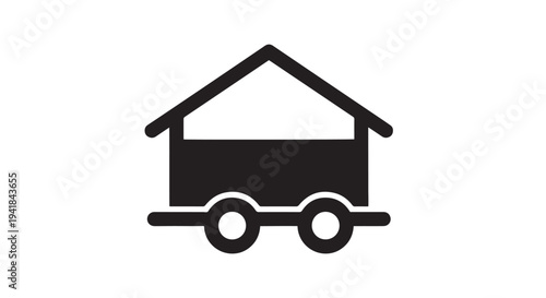 Minimalist vector graphic illustration of a mobile home or tiny house on wheels design concept