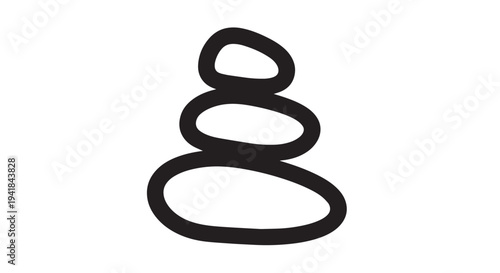 Minimalist hand drawn vector graphic illustration featuring three stacked smooth ovals symbolizing zen and balance