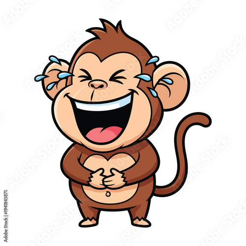 Hilarious Laughing Cartoon Monkey with Tears of Joy - Funny Animal Character Illustration