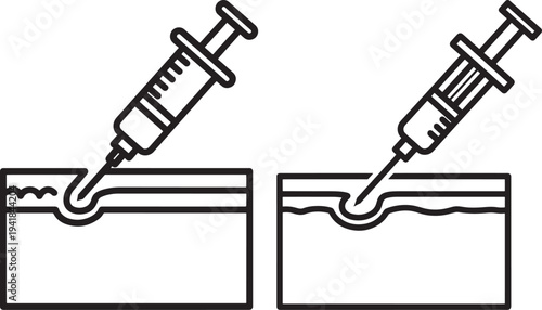 Syringe injecting into skin layers icon medical treatment