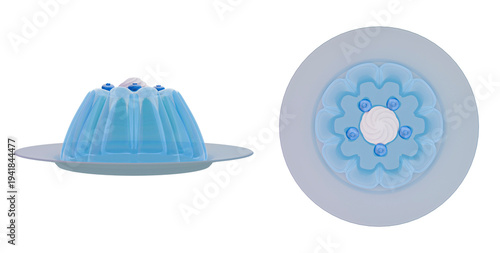 Blueberry jelly in bowls on a transparent background. 3D illustration.