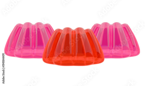 Pink and red jelly in bowls on a transparent background. 3D illustration.