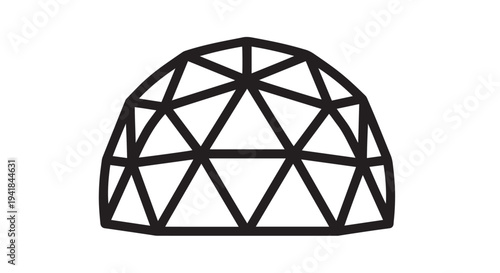 Geodesic dome structural vector graphic illustration featuring a bold black outline on a white background