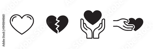 Black heart icons set love symbols collection