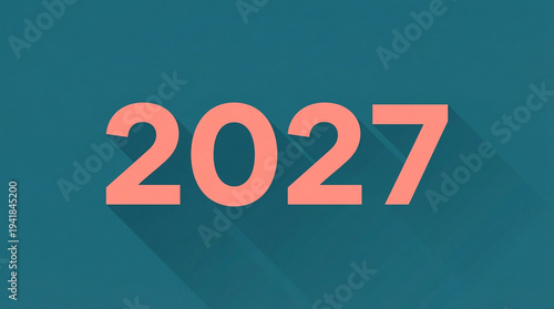 2027 Year in Teal Background with Salmon Numbers