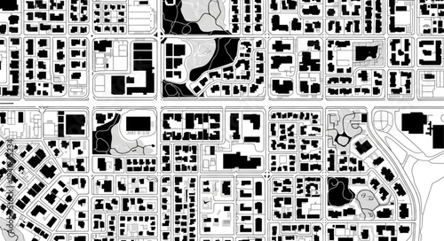 Detailed Urban Plan Depicting City Blocks and Green Spaces.