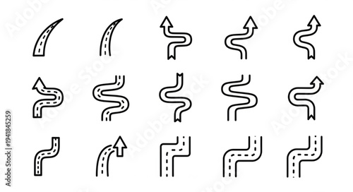 Collection of Hand-Drawn Road and Arrow Icons.