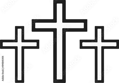 Three distinct crosses outlined in thick black lines against a white background