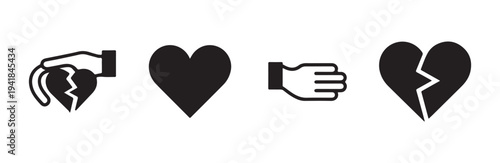 broken heart icon two hands holding heart arrow through hearts and single heart shape