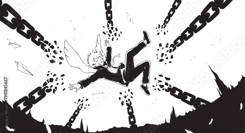 Vector illustration of fairy breaking free from chains