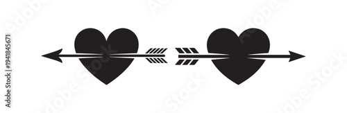 two hearts pierced by arrow symbol love passed through hearts romance element icon