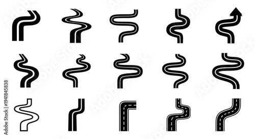 Collection of winding road vector illustrations for design projects.