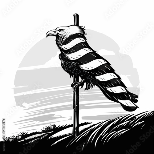 Black and White Striped Eagle Illustration.