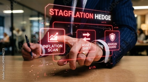 Businessman analyzing financial strategies to hedge against stagflation