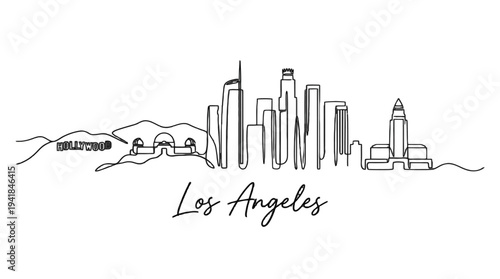 Elegant Minimalist Line Art Illustration of the Los Angeles Skyline and iconic landmarks conveying cityscape essence