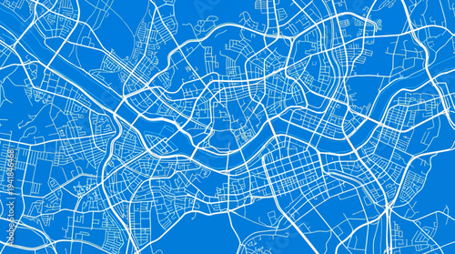 Abstract Blue City Map Blueprint Illustration with White Street Lines and Urban Infrastructure Layout for Planning and Navigation