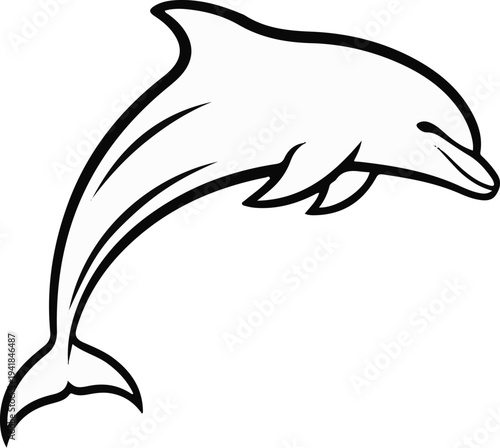 Stylized outline of a dolphin leaping gracefully from the water