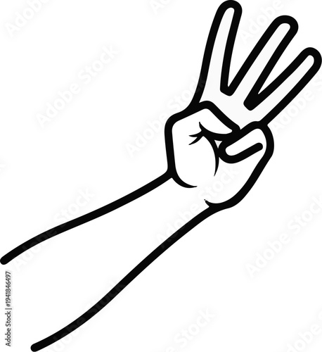 Stylized outline of a hand showing three fingers raised upwards