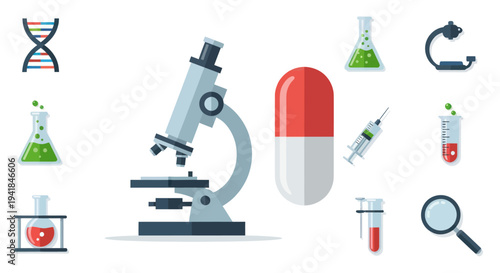 Scientific Laboratory Equipment and Medical Icons Collection.