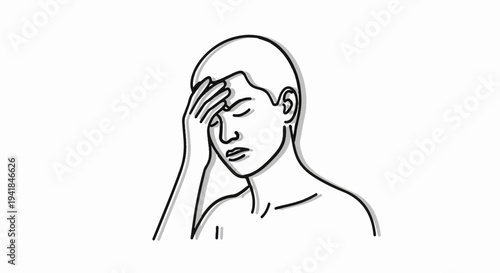 Stylized sketch of a person holding their forehead in distress
