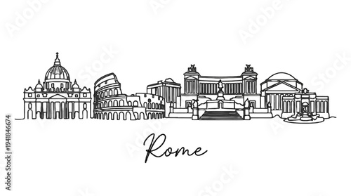 Elegant minimalist line art of Rome's iconic landmarks showcasing historic architecture and cityscape elegance