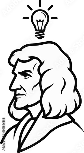 Stylized profile of a man with a light bulb symbolizing an idea above