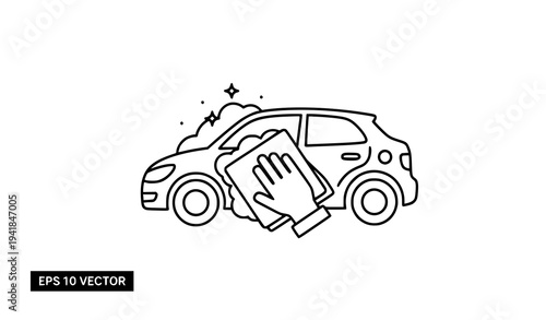 Car Wash Line Icon Car Cleaning Mitt Auto Detailing Vector