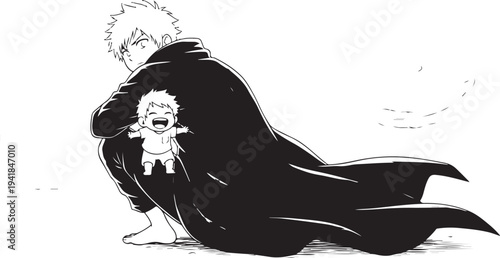 Vector illustration of a man covering his face with a coat