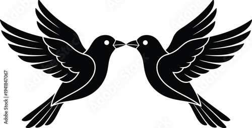 Minimalist vector illustration of two kissing birds isolated on a white background, perfect for romantic, nature, or wedding themed designs.