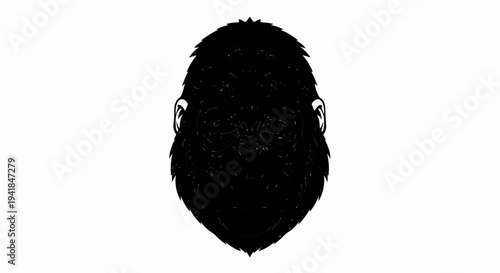 Stylized black primate face with textured details and white highlights