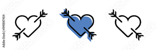 Heart pierced by arrow icon set linear style cupid love symbol valentine romantic feeling digital art sign